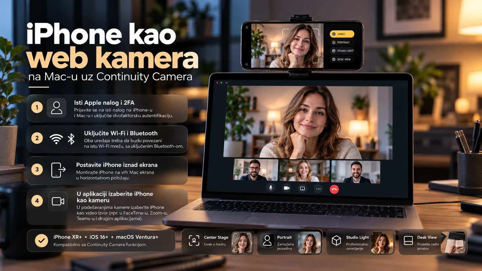 Podešavanje iPhone-a kao web kamere na Mac-u uz Continuity Camera